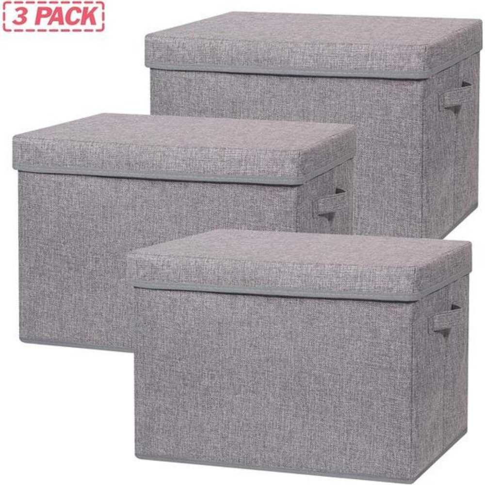 3 Pack Large Foldable Storage Box with Lids Fabric Storage Cube Organizer - Picture 3 of 7